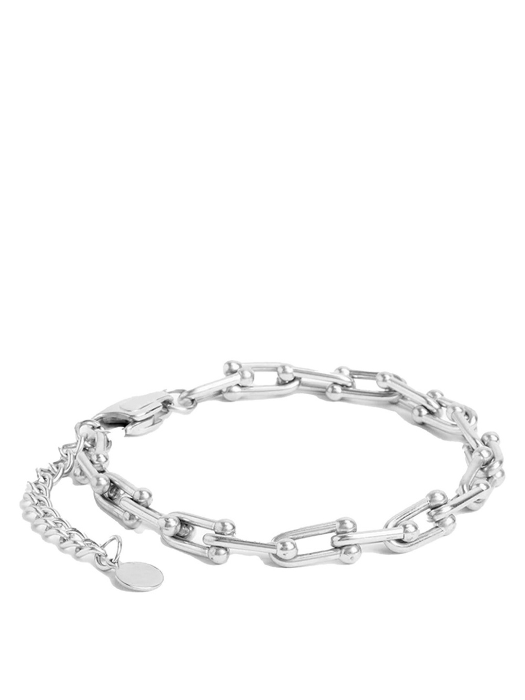 

Drip Project Men White Gold-Plated Link Bracelet, Silver