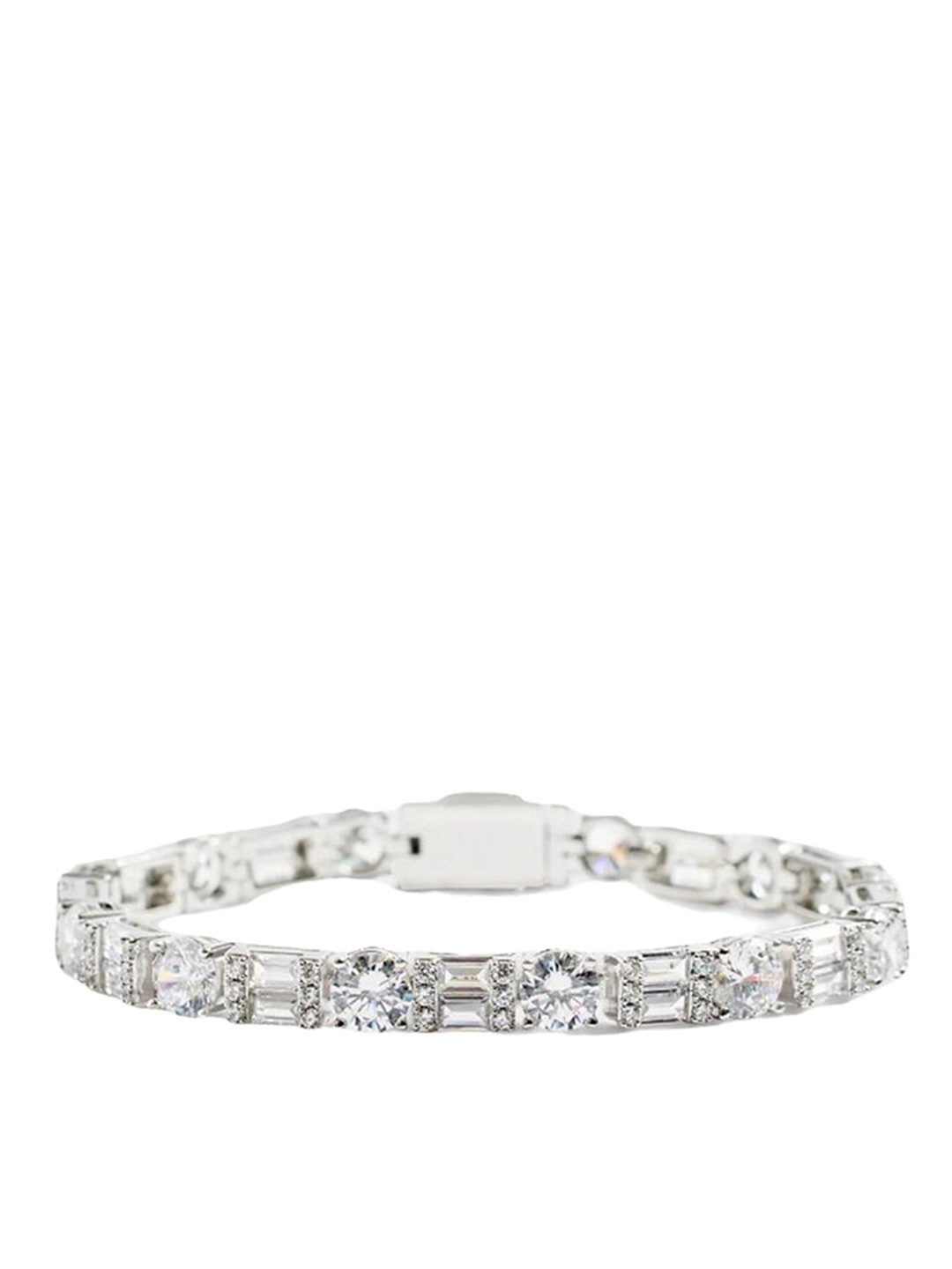 

Drip Project Men Brass Cubic Zirconia Rhodium-Plated Link Bracelet, Silver