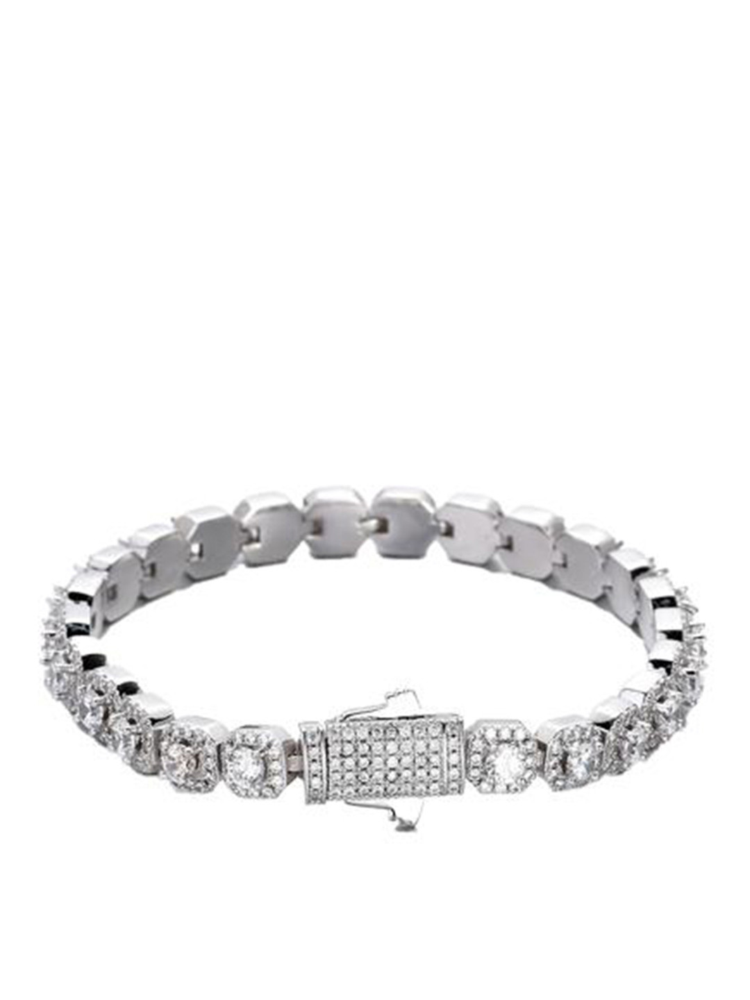 

Drip Project Men 14k White Gold Plated Cubic Zirconia Studded Wraparound Bracelet, Silver