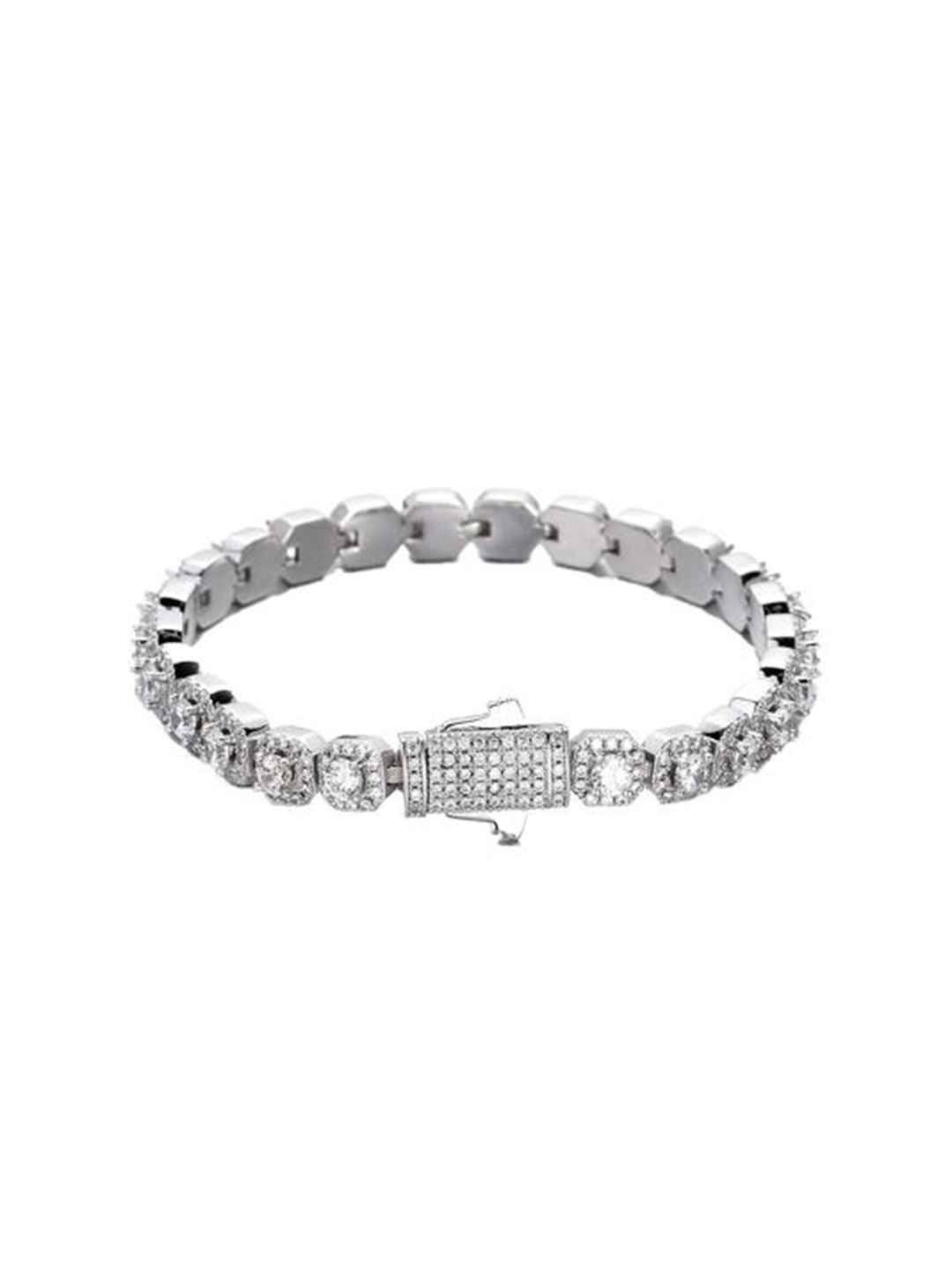 

Drip Project Men Brass Cubic Zirconia Studded Rhodium-Plated Link Bracelet, Silver