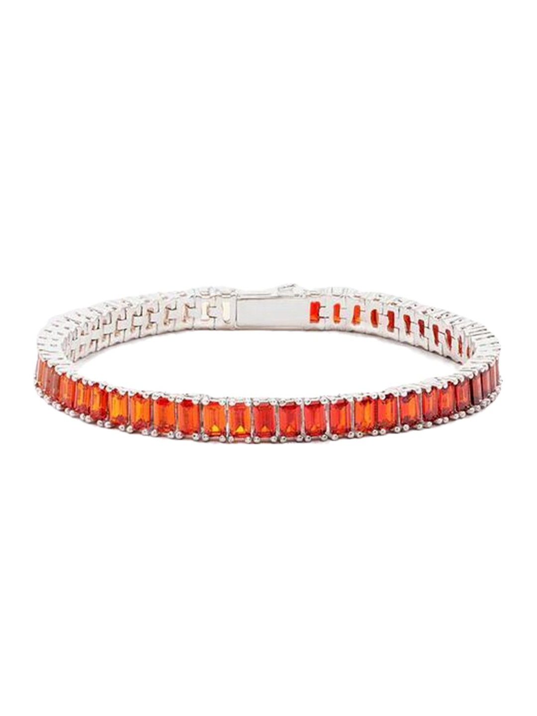 

Drip Project Men Brass Cubic Zirconia Studded Rhodium-Plated Link Bracelet, Silver