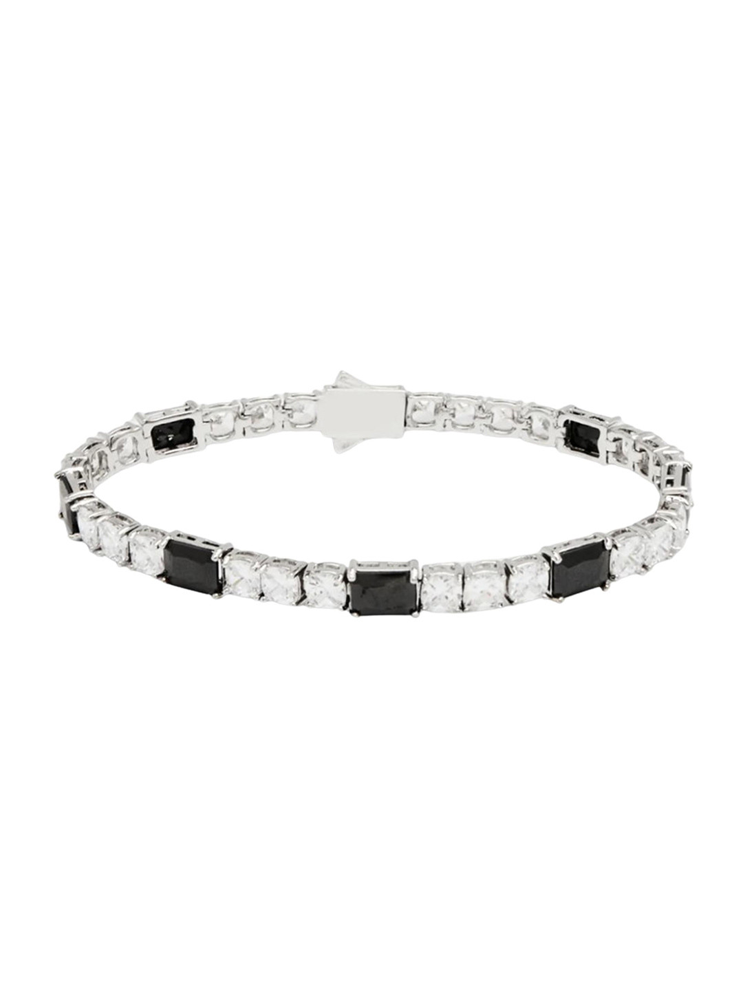 

Drip Project Men Brass Cubic Zirconia Studded Rhodium-Plated Link Bracelet, Silver