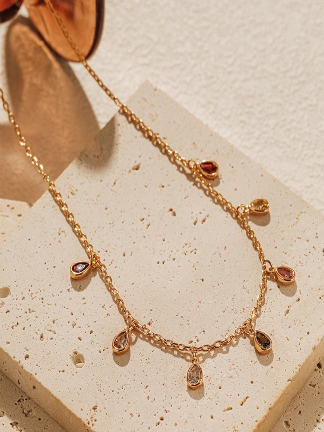 

AQUASTREET 18K Gold Plated Waterproof Anti tarnish Multicolor Zircon Tear Drops Necklace