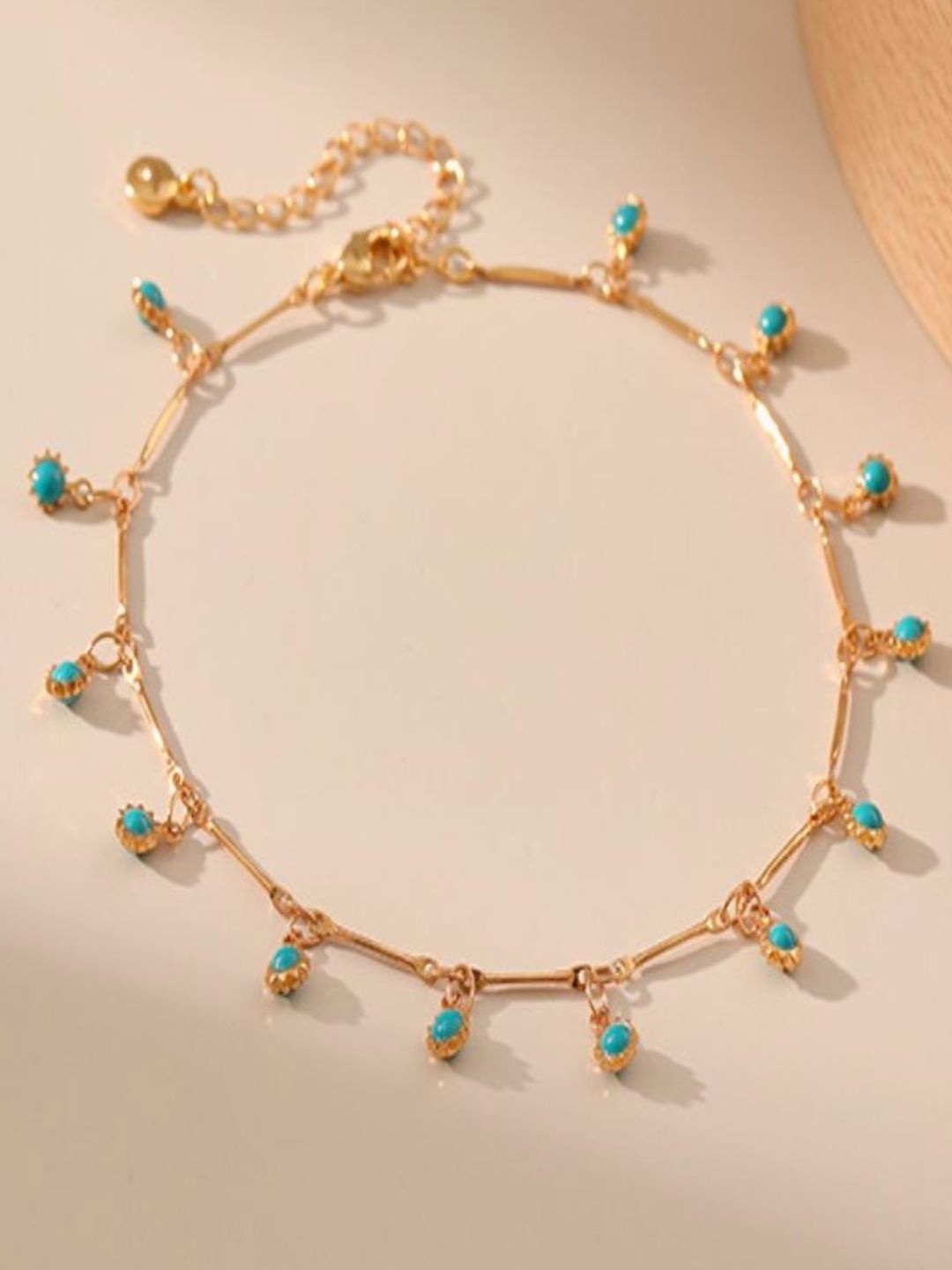 

18K Gold Plated Waterproof Antitarnish Blue Enamel Drops Anklet