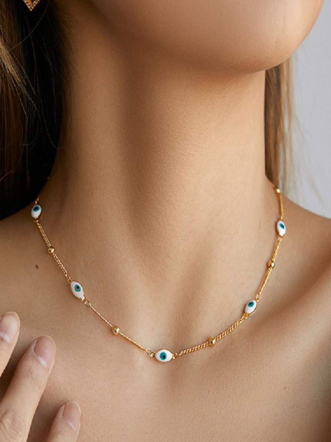 

AQUASTREET 18K Gold Plated Waterproof Anti Tarnish Evil Eye Dotted Chain Necklace