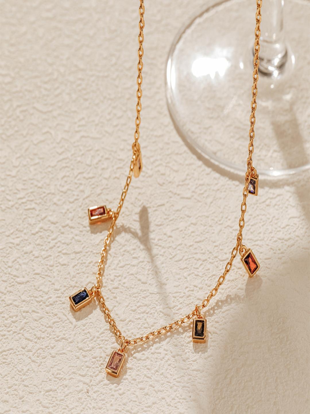 

AQUASTREET 18K Gold Plated Waterproof Antitarnish Multicolor Zircon Drops Necklace