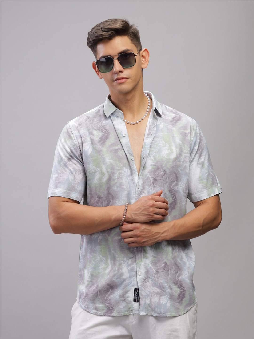 

PAUL STREET Standard Slim Fit Tropical Printed Short Sleeves Casual Shirt, Mauve