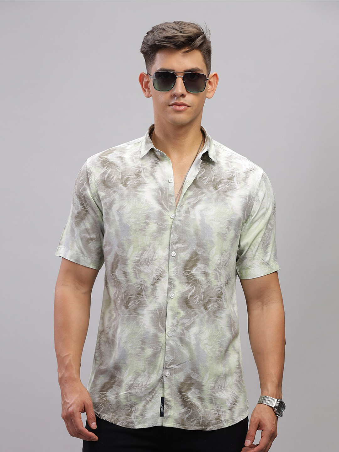 

PAUL STREET Standard Slim Fit Abstract Printed Casual Shirt, Green