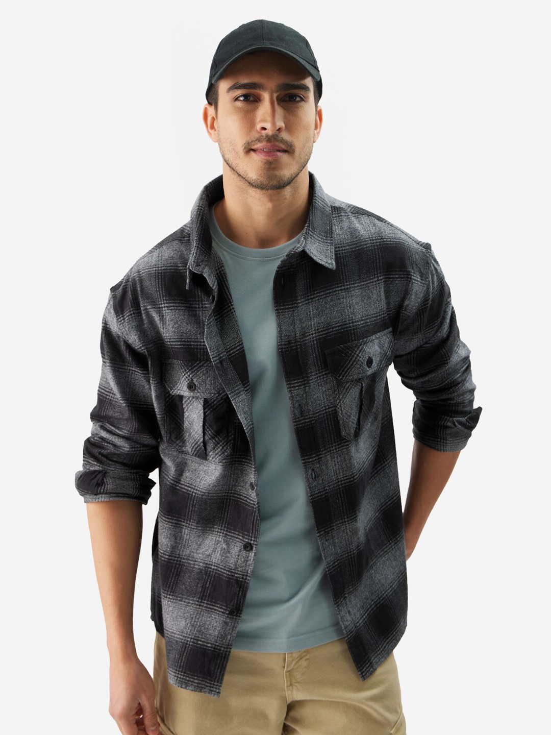 

The Souled Store Faded Checked Pure Cotton Casual Shirt, Black