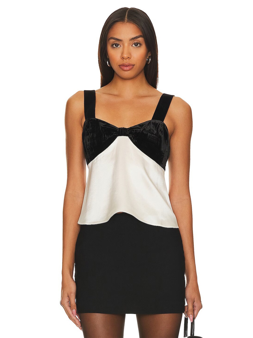 

Dracht Colourblocked Sleeveless Velvet Top, Black