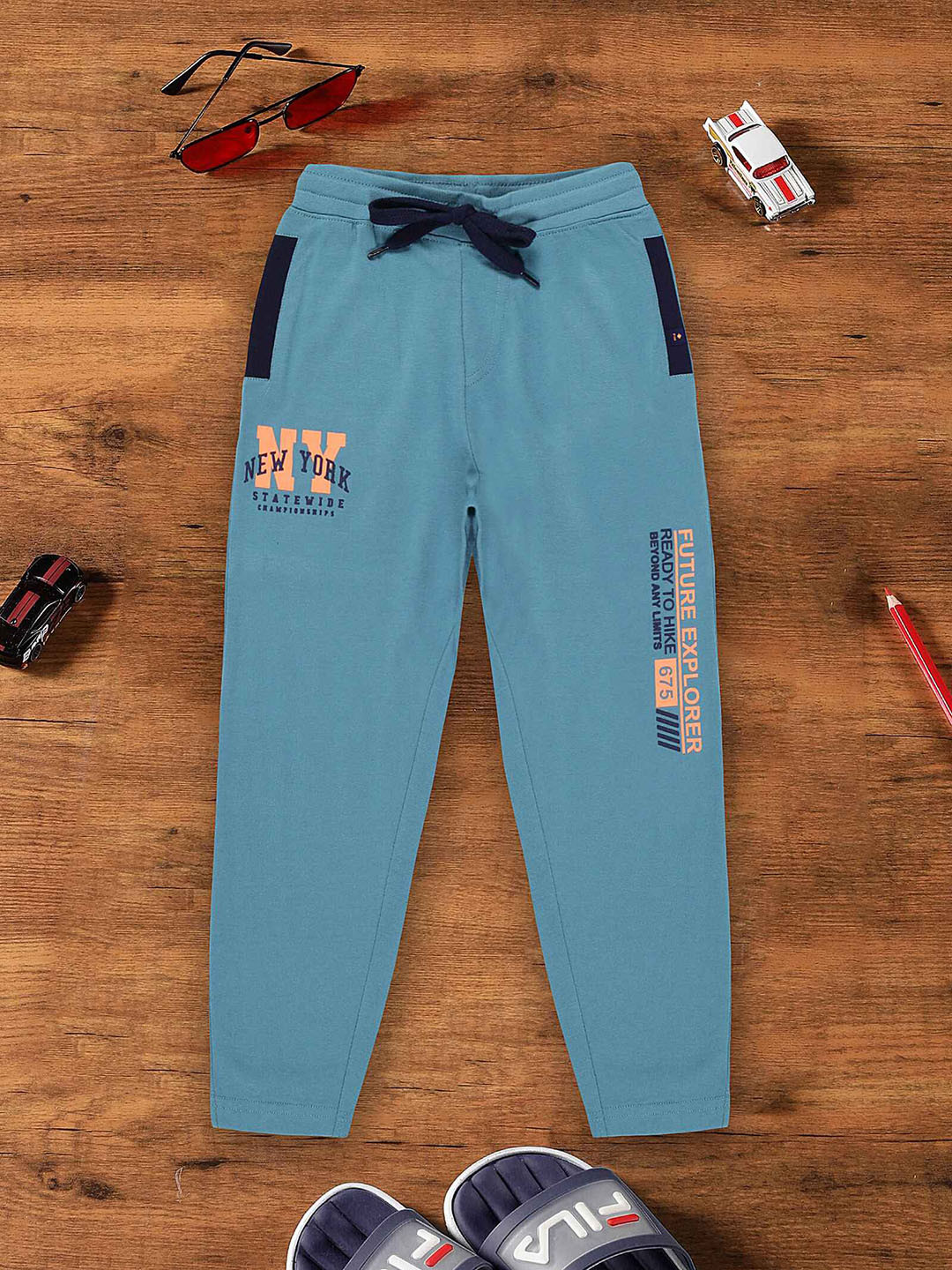 

3PIN Boys Typography Printed Anti-Odour Cotton Track Pant, Blue