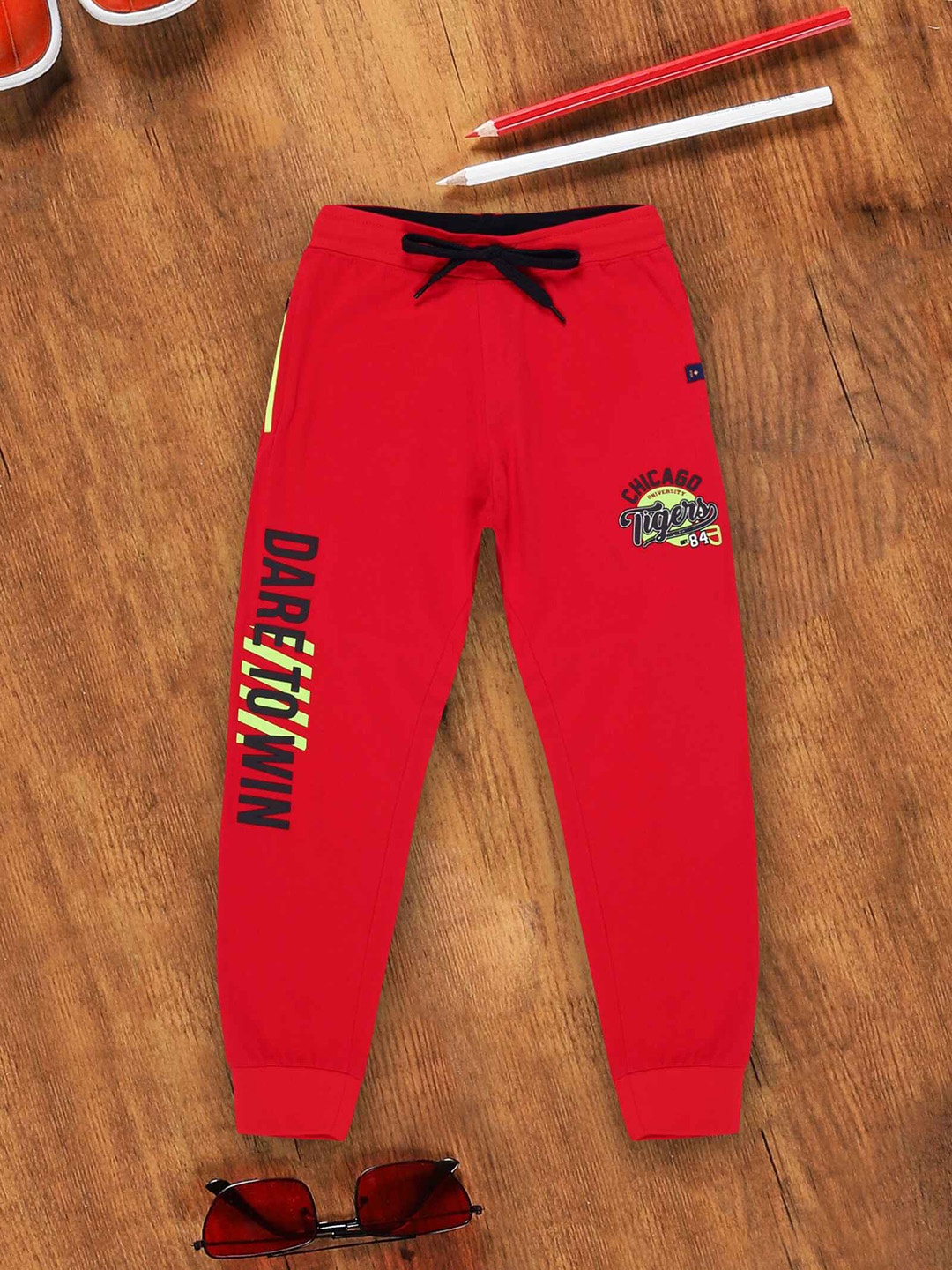 

3PIN Boys Typography Printed Anti-Odour Cotton Joggers, Red