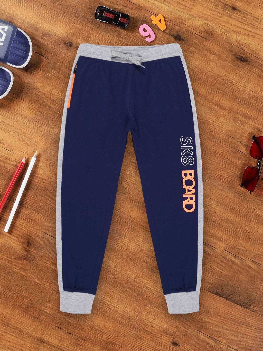 

3PIN Boys Printed Anti-Odour Regular Fit Cotton Joggers, Navy blue