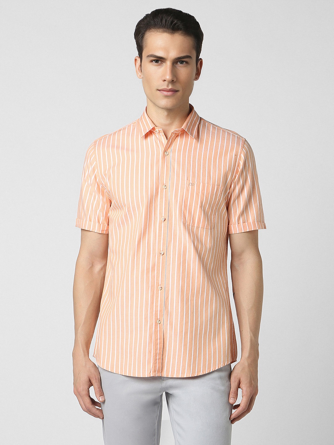 

Peter England Casuals Slim Fit Striped Spread Collar Cotton Shirt, Orange