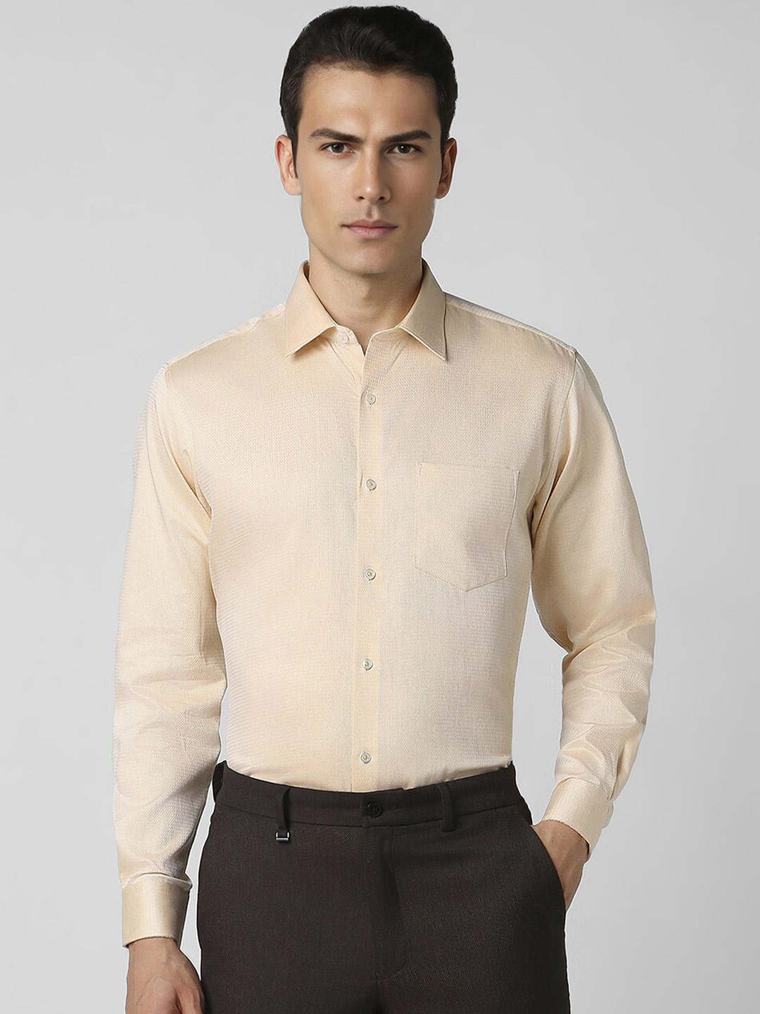 

Van Heusen Textured Pure Cotton Formal Shirt, Yellow