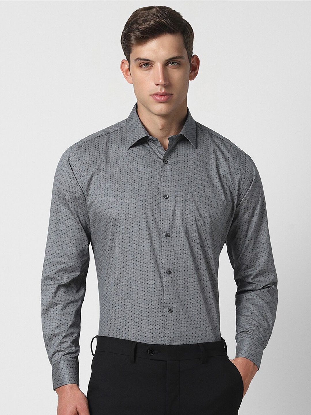 

Van Heusen Micro Ditsy Printed Pure Cotton Formal Shirt, Grey