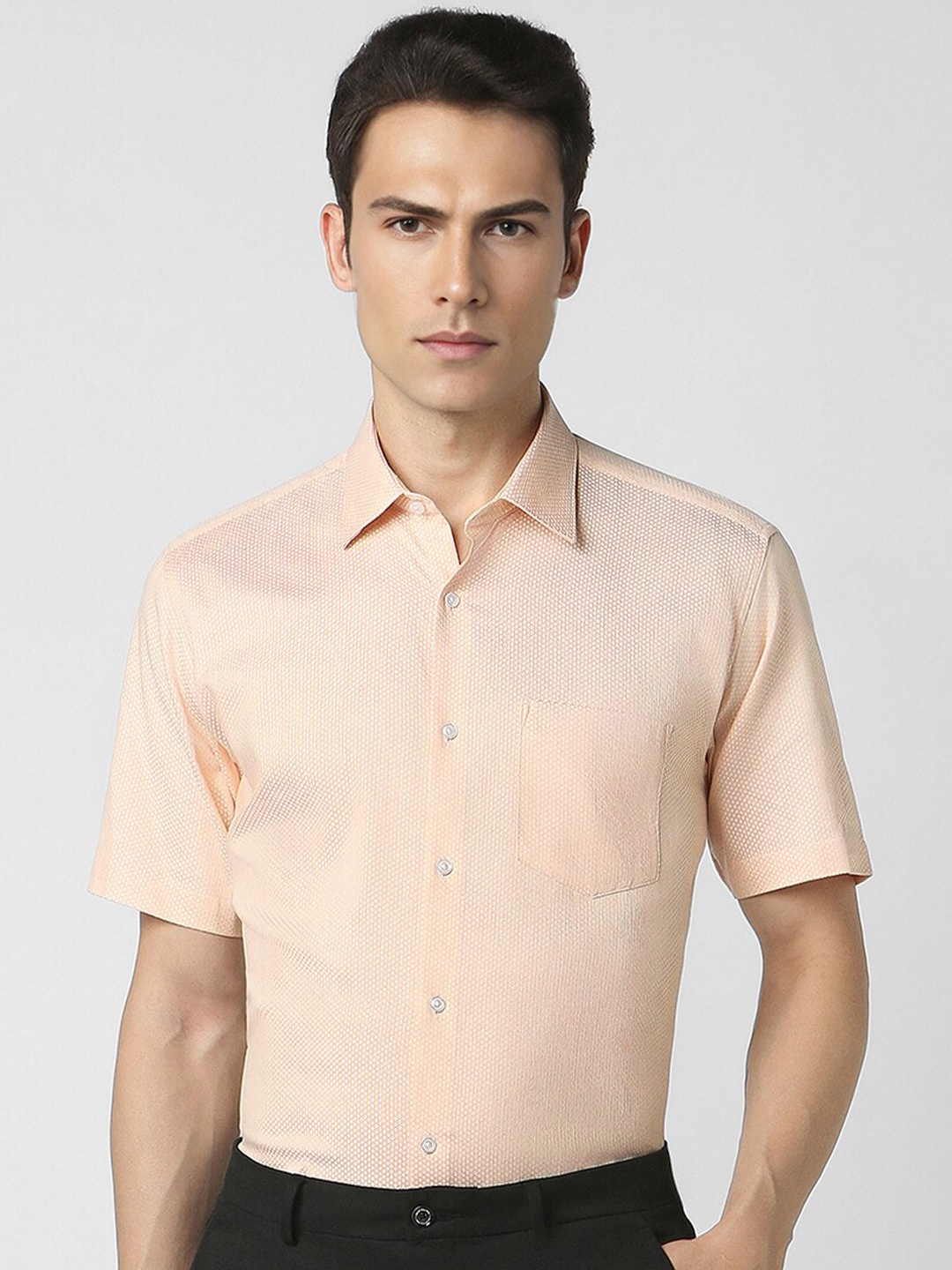 

Van Heusen Self Design Pure Cotton Formal Shirt, Beige