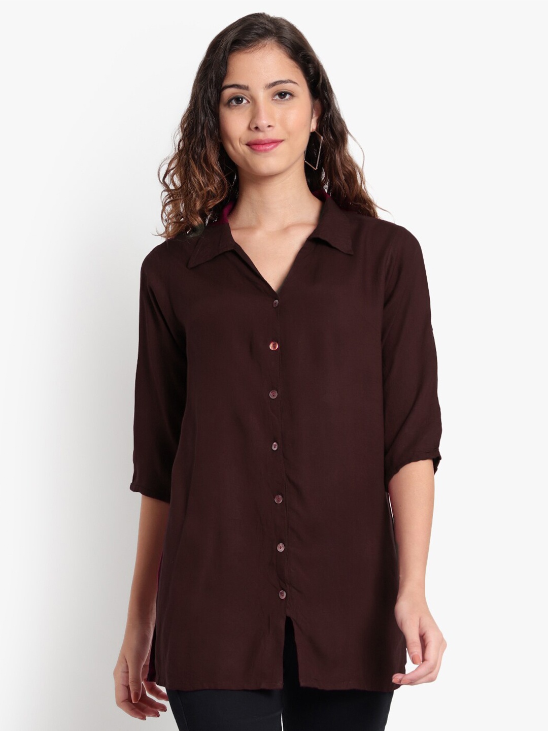 

Indietoga Classic Longline Casual Cotton Shirt, Brown