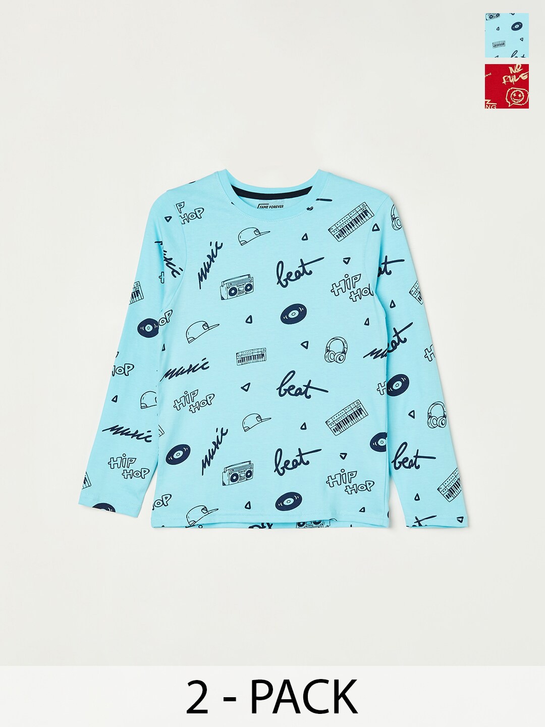 

Fame Forever by Lifestyle Boys Pack Of 2 Printed Pure Cotton T-shirt, Blue