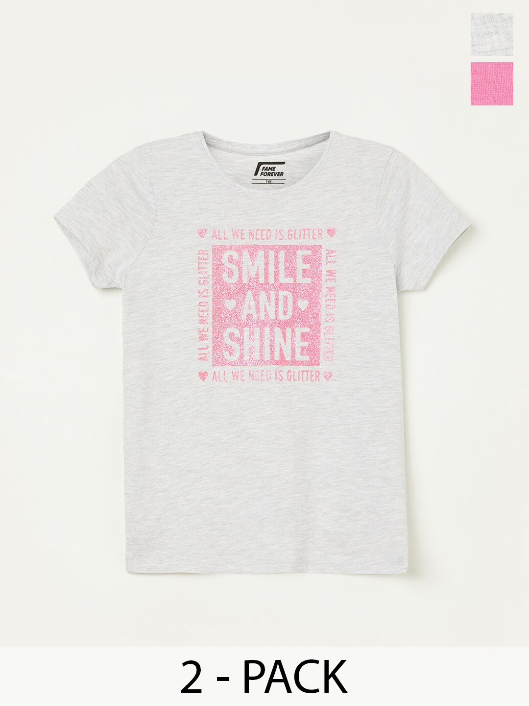 

Fame Forever by Lifestyle Girls Pack Of 2 Printed Pure Cotton T-shirt, Pink