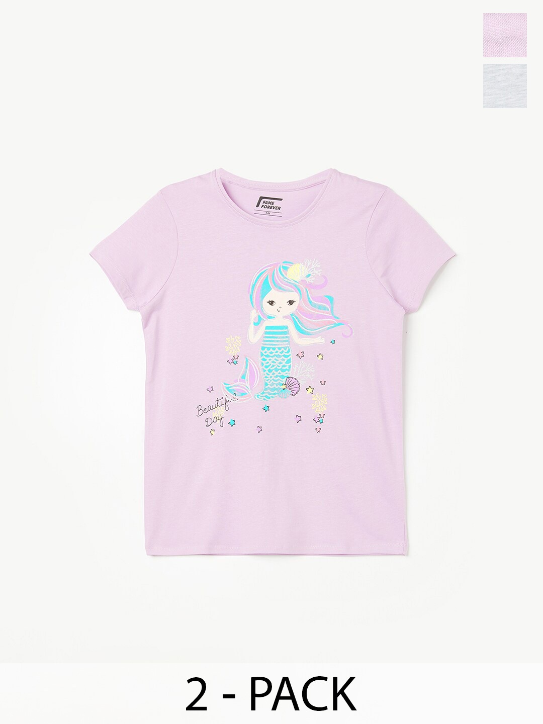

Fame Forever by Lifestyle Girls Pack Of 2 Printed Cotton T-shirt, Grey melange