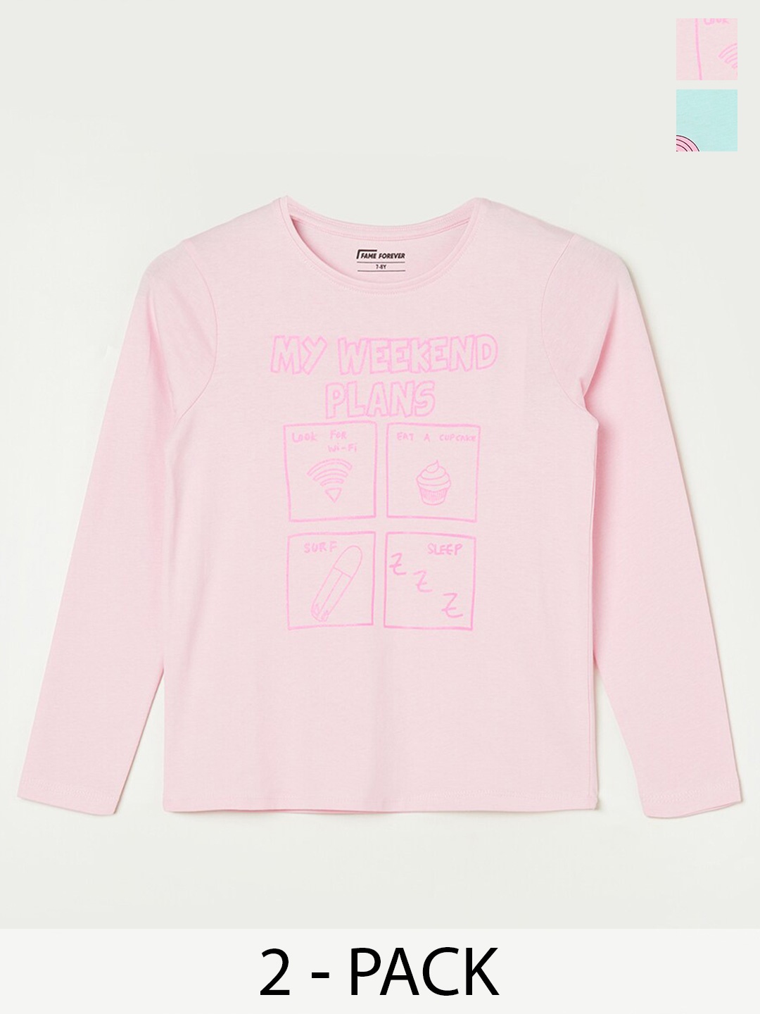 

Fame Forever by Lifestyle Girls Pack Of 2 Printed Pure Cotton T-shirt, Pink