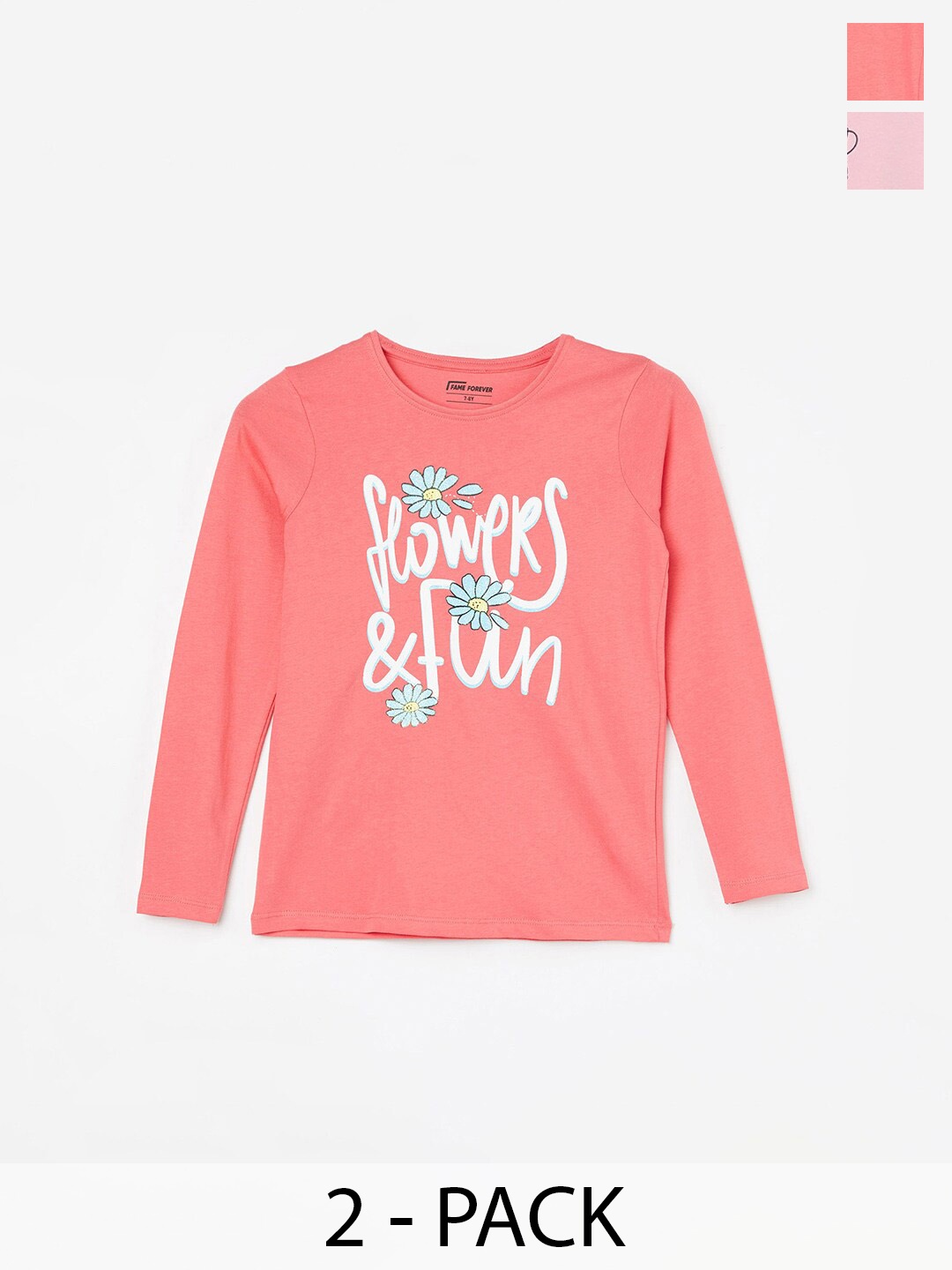 

Fame Forever by Lifestyle Girls Pack Of 2 Printed Pure Cotton T-shirt, Coral