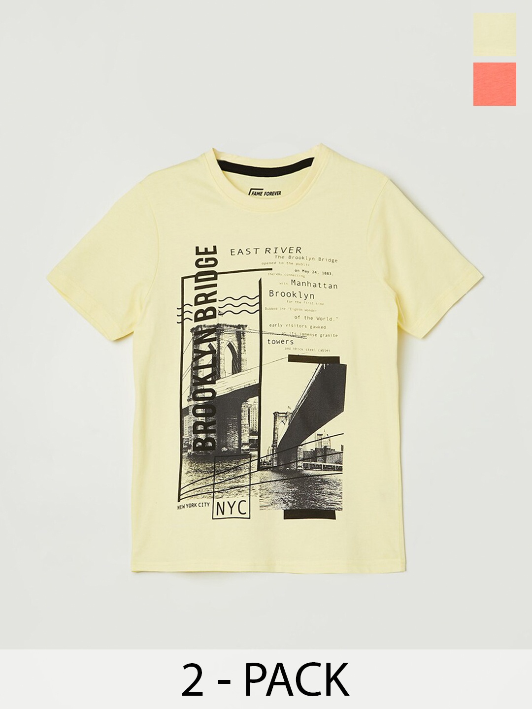 

Fame Forever by Lifestyle Boys Pack Of 2 Printed Pure Cotton T-shirt, Coral