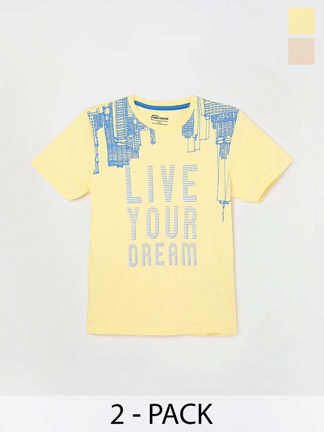 

Fame Forever by Lifestyle Boys Pack Of 2 Printed Pure Cotton T-shirt, Yellow