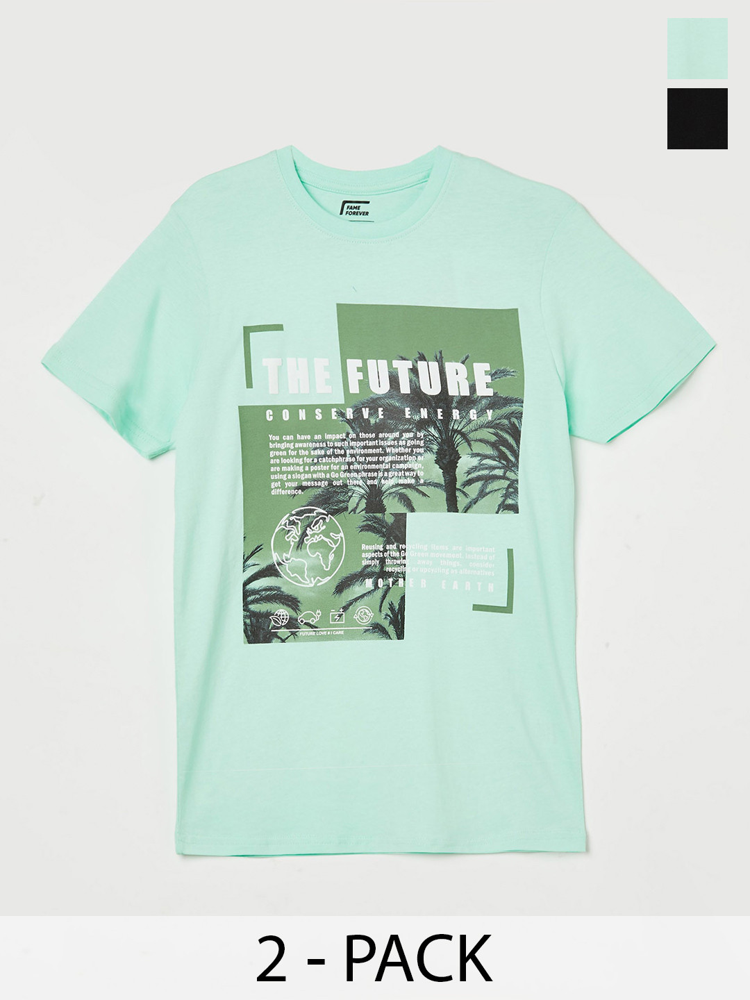 

Fame Forever by Lifestyle Boys Pack Of 2 Printed Pure Cotton T-shirt, Sea green