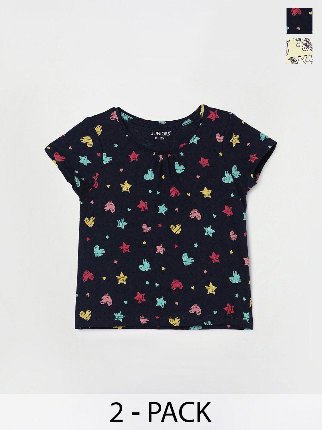

Juniors by Lifestyle Girls Pack Of 2 Printed Cotton T-shirt, Yellow