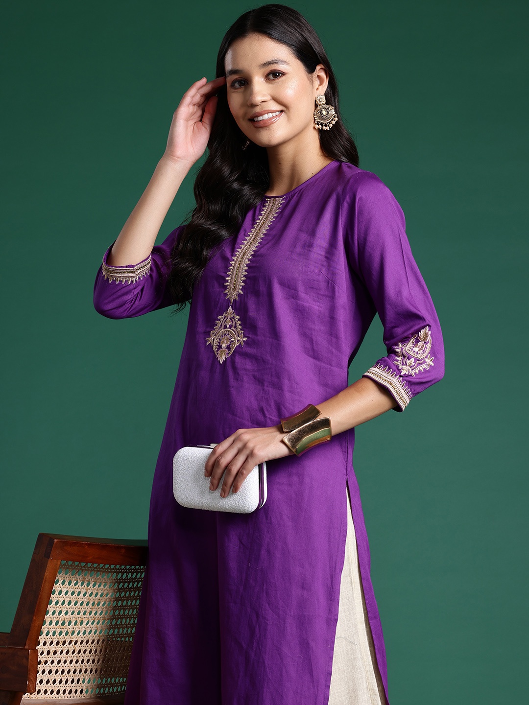 

Sangria Women Ethnic Motifs Embroidered Kurta, Purple