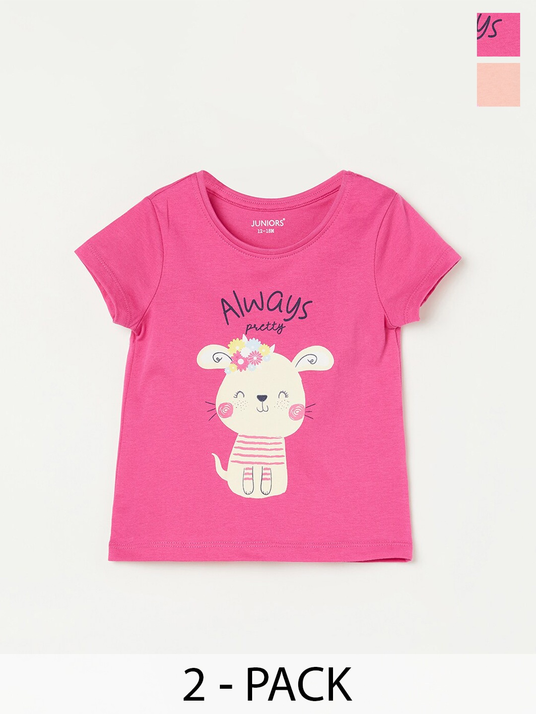

Juniors by Lifestyle Girls Pack Of 2 Printed Pure Cotton T-shirt, Pink