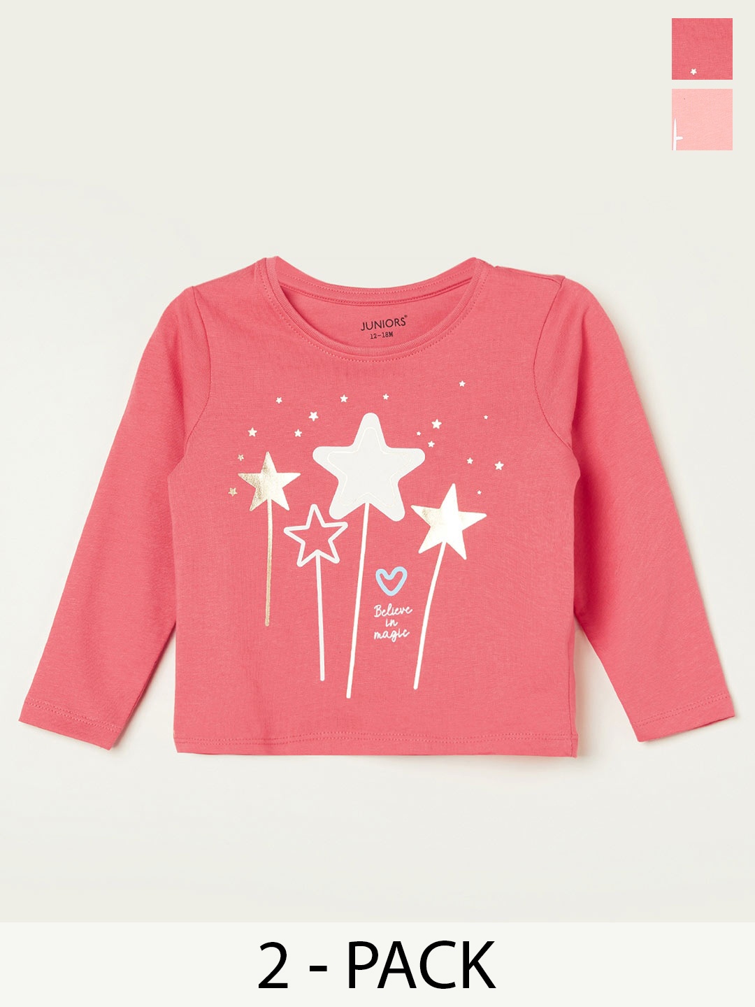 

Juniors by Lifestyle Girls Pack Of 2 Printed Pure Cotton T-shirt, Coral