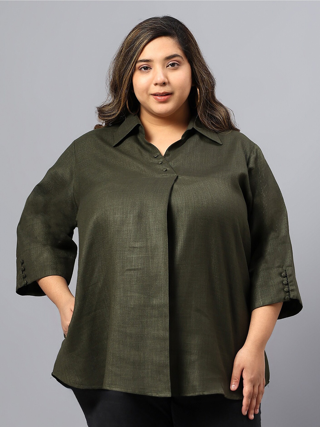 

Indietoga Plus Size Woollen Shirt Style Top, Green