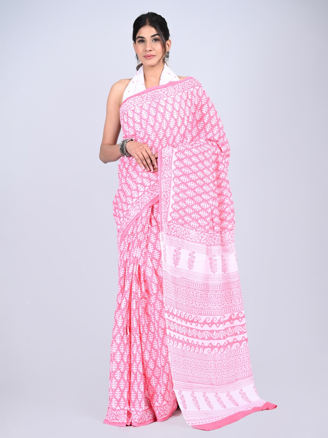 

KALINI Floral Printed Pure Cotton Saree, Pink