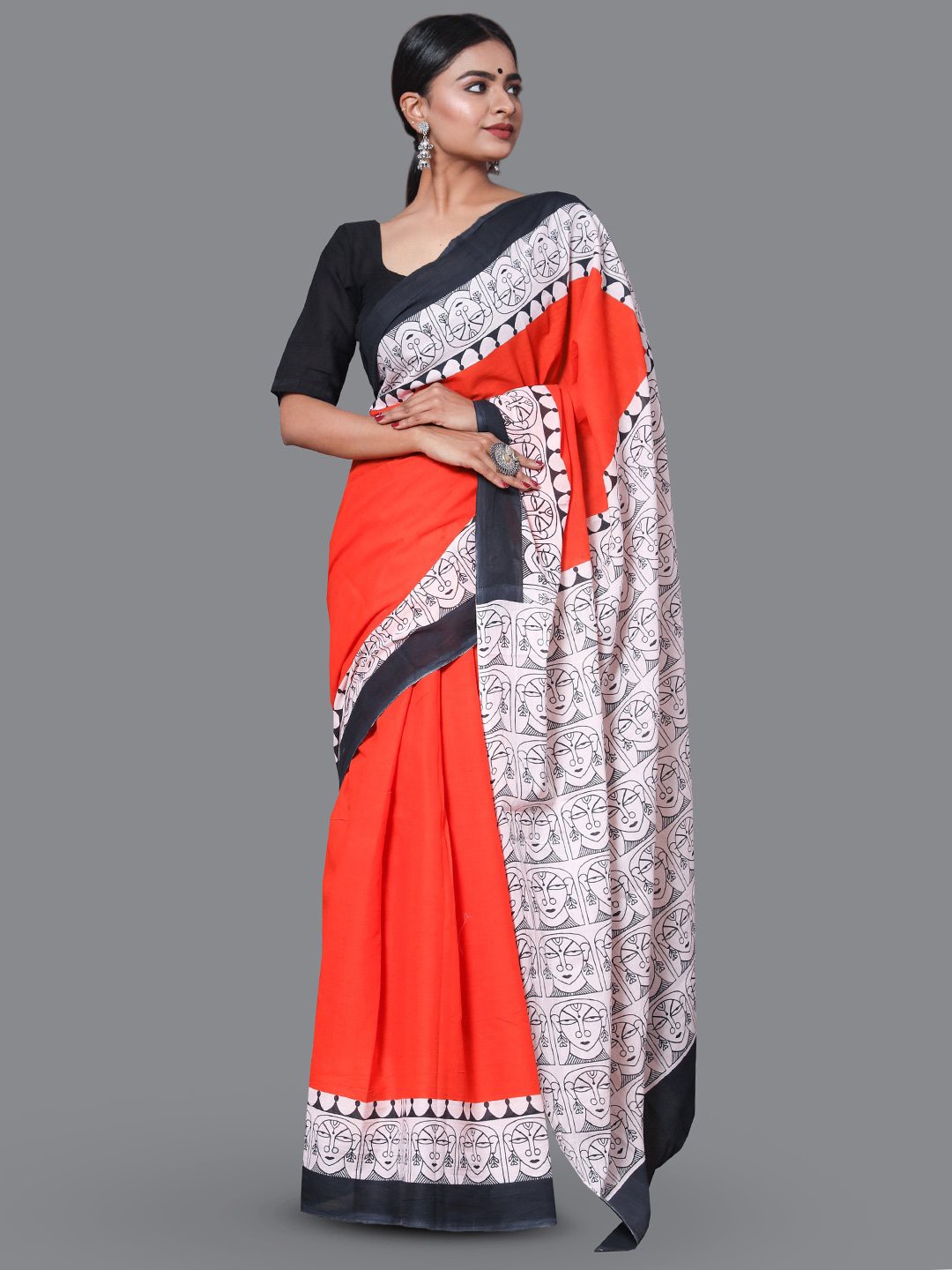 

KALINI Tribal Printed Pure Cotton Saree, Red
