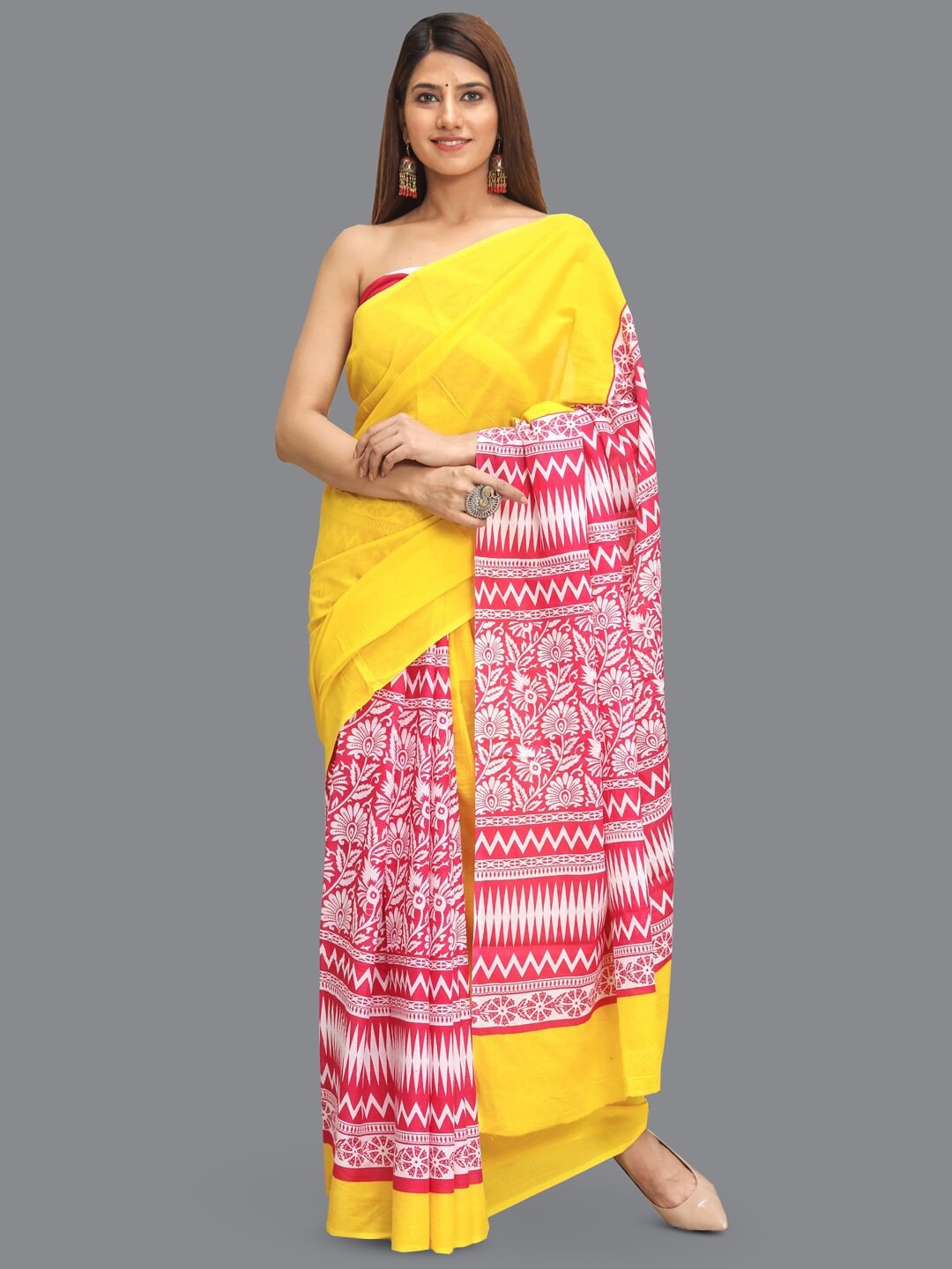 

KALINI Floral Pure Cotton Saree, Yellow