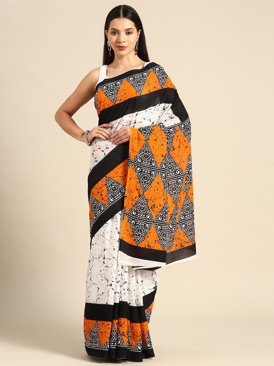 

KALINI Ethnic Motifs Printed Pure Cotton Saree, White