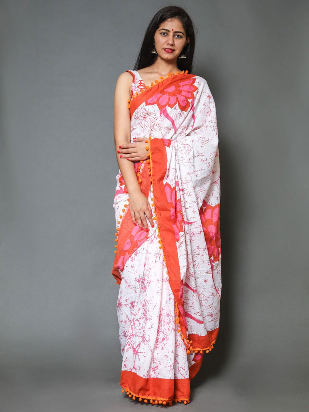 

KALINI Abstract Printed Pure Cotton Saree, White