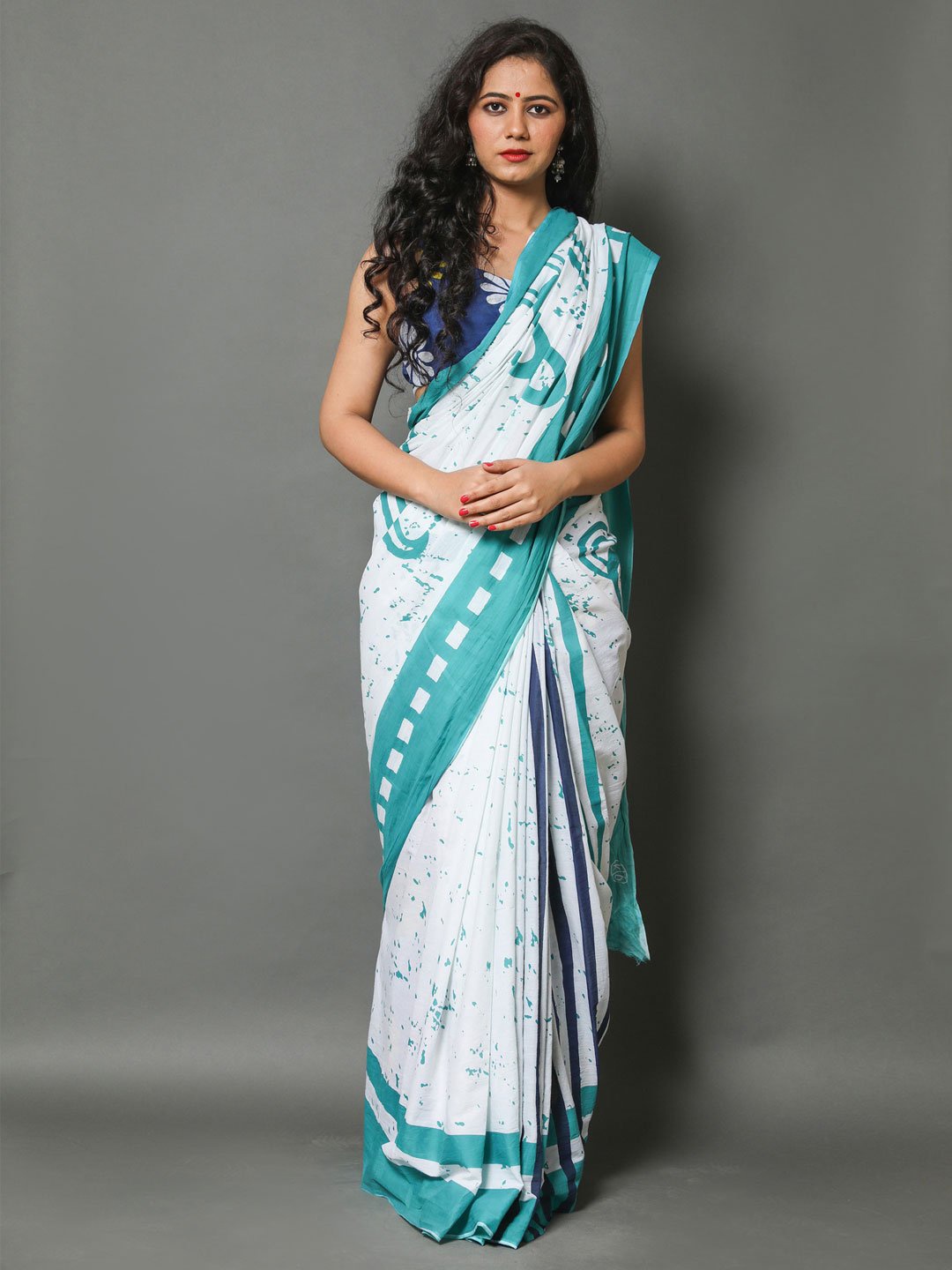 

KALINI Abstract Printed Pure Cotton Saree, Sea green
