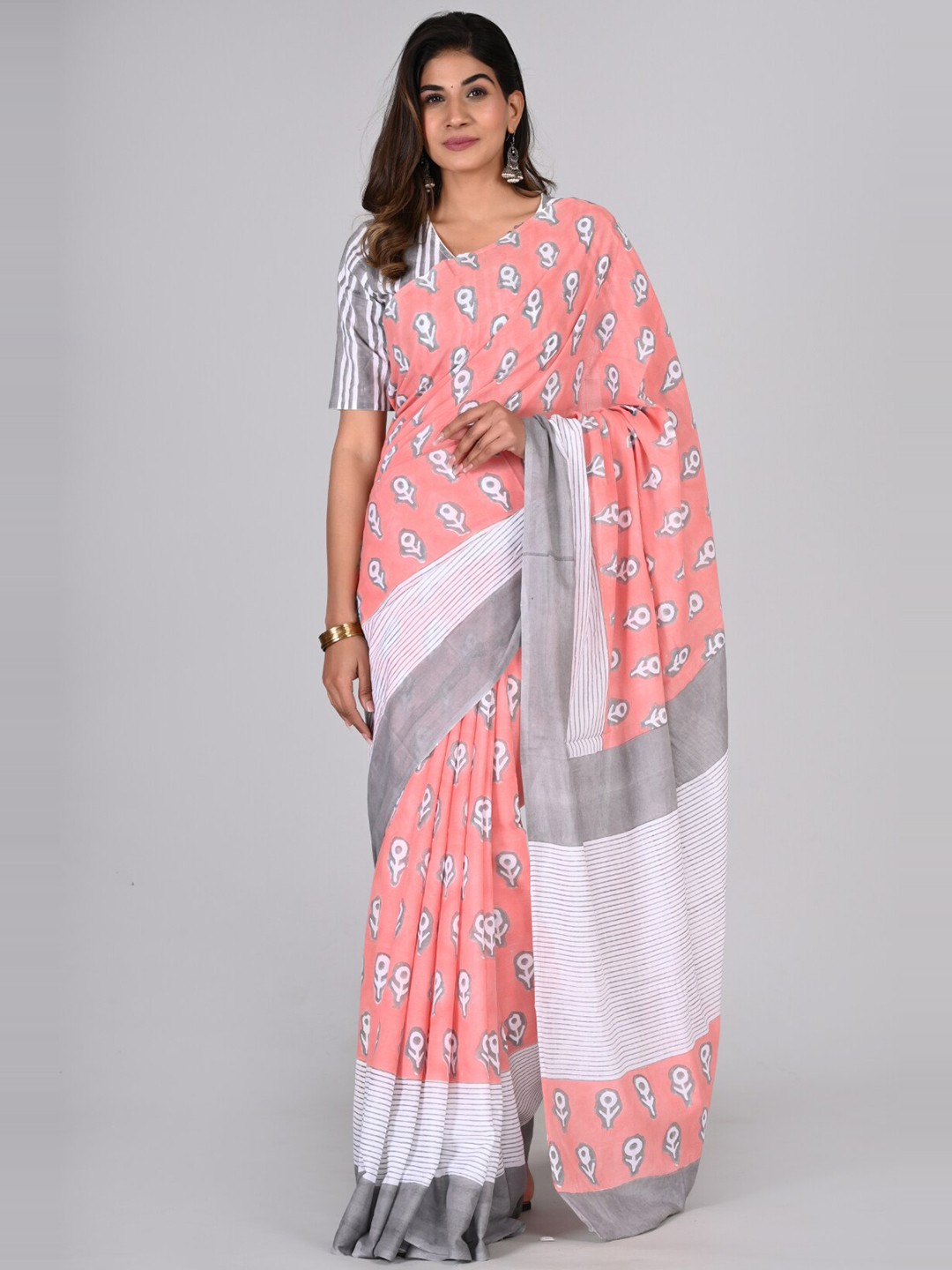 

KALINI Floral Printed Pure Cotton Saree, Pink