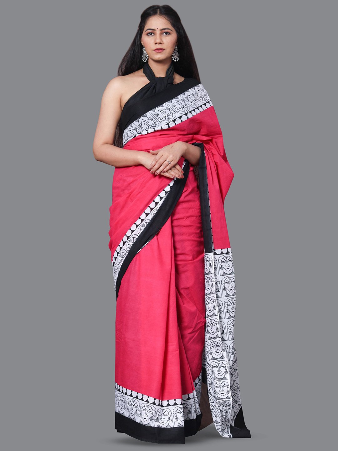 

KALINI Tribal Printed Pure Cotton Saree, Pink