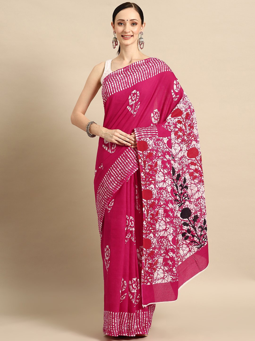

KALINI Abstract Printed Pure Cotton Saree, Pink