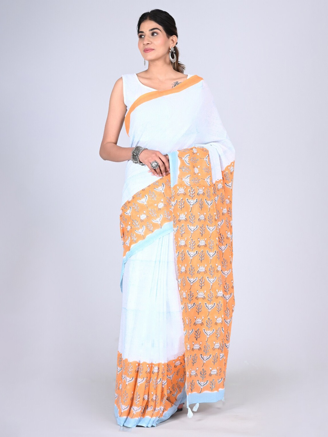 

KALINI Abstract Printed Pure Cotton Saree, Mustard