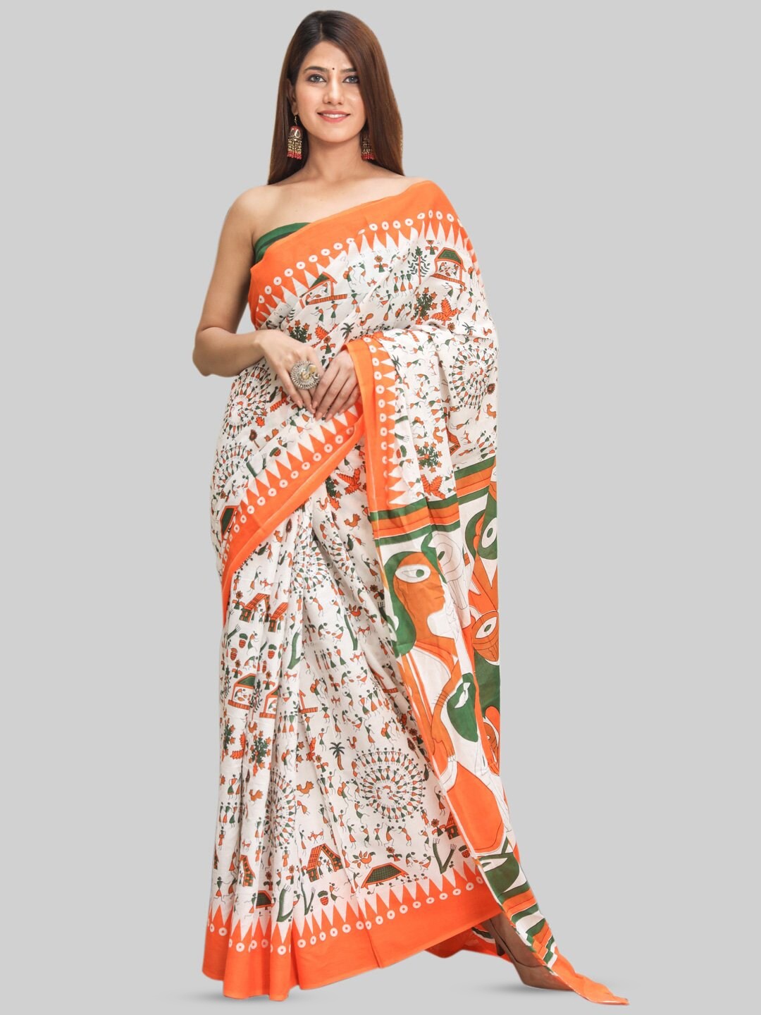 

KALINI Warli Printed Pure Cotton Saree, Off white