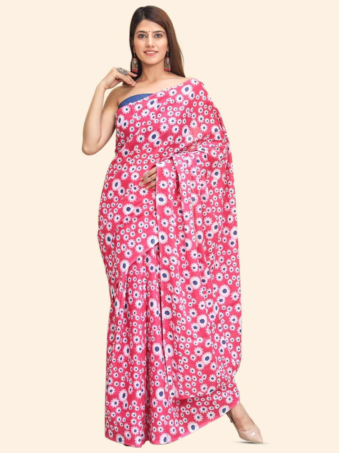 

KALINI Floral Printed Pure Cotton Saree, Pink