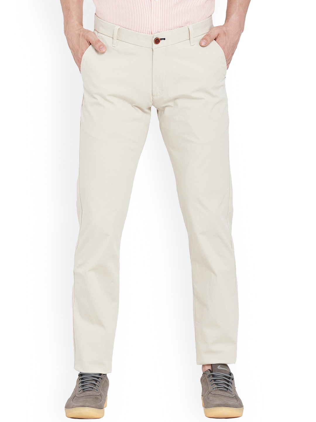 

Duke Men Mid-Rise Slim Fit Chinos Trousers, Cream