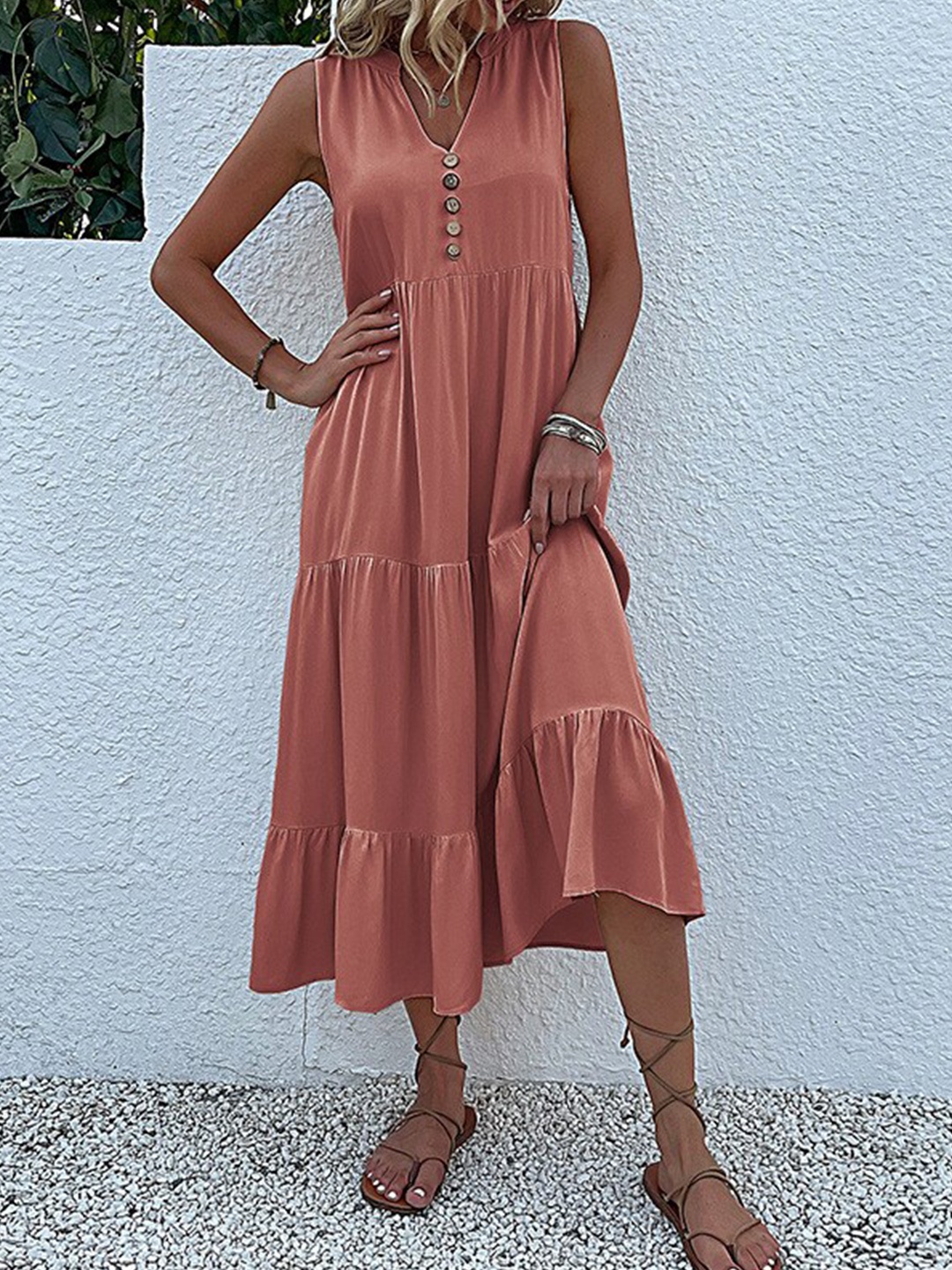 

StyleCast Rust Tiered A-Line Midi Dress
