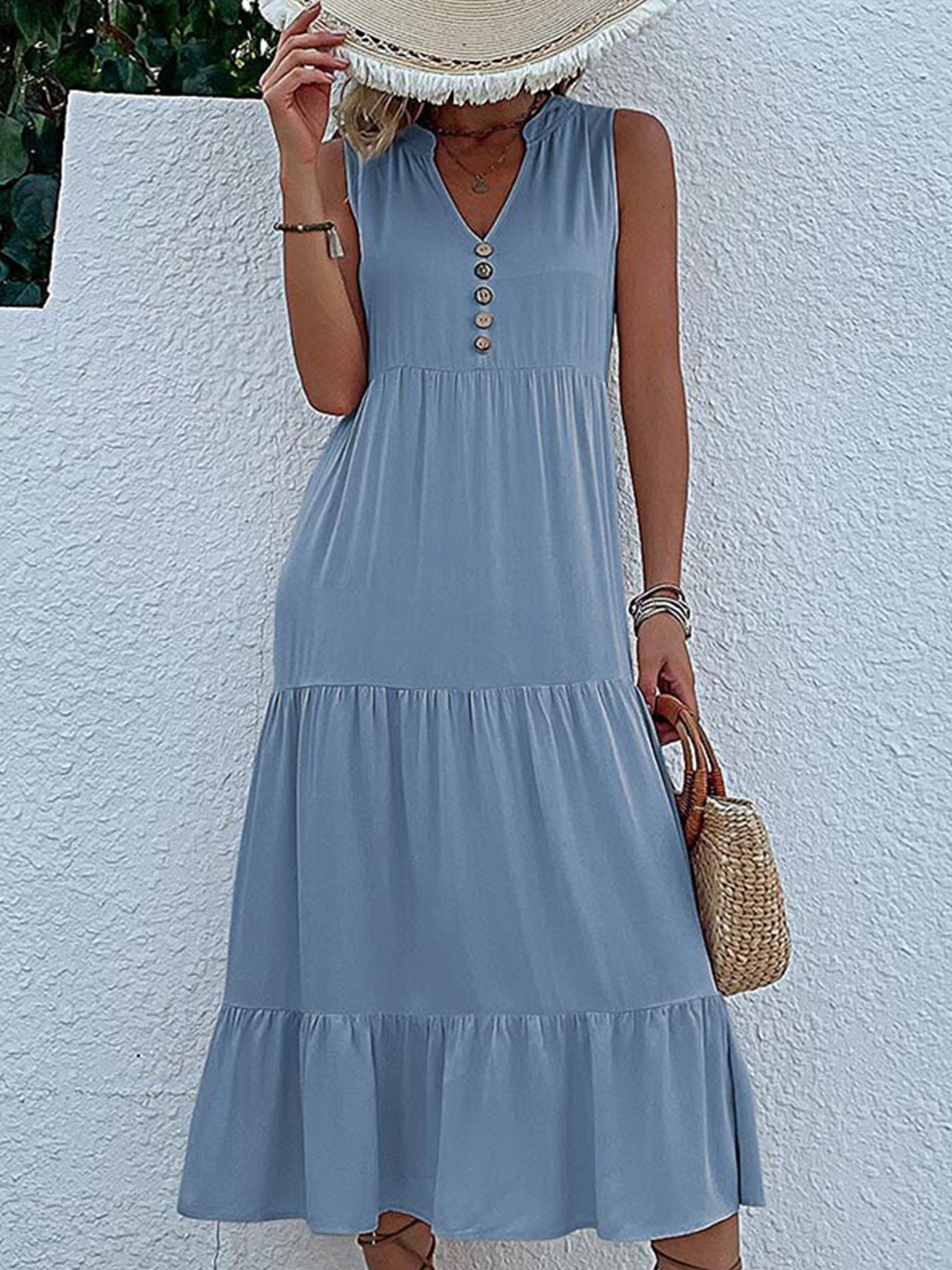 

StyleCast Blue Mandarin Collar Sleeveless A-Line Dress